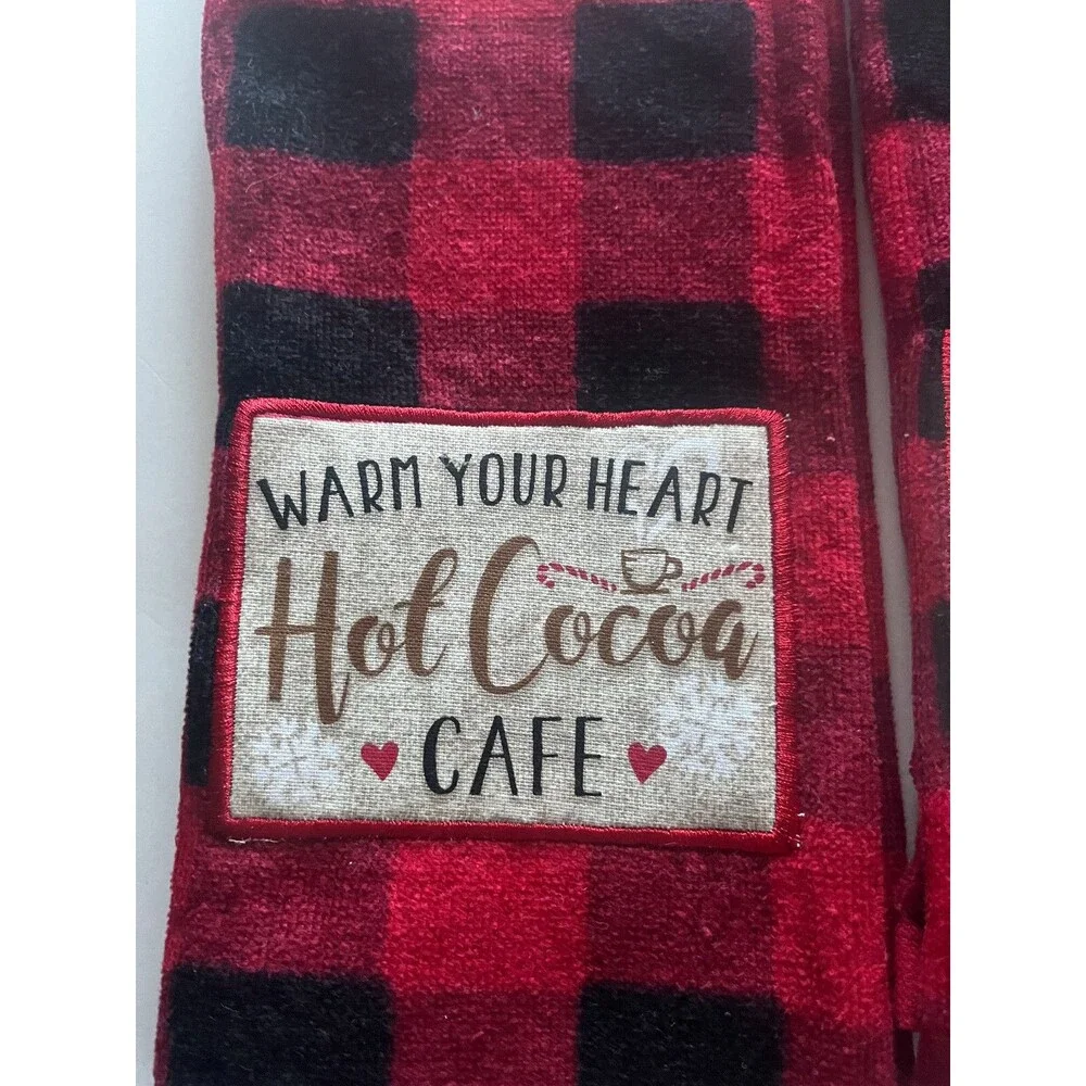 Christmas Winter Kitchen Dish Towels Hot Cocoa Warm 100% Cotton Set of 2